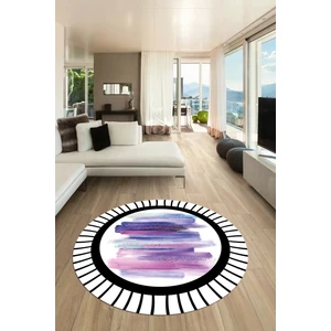 Evdeya Renkli Modern Desenli Dijital Kaymaz Yıkanabilir Yuvarlak Mutfak Salon Halısı Y-Modern-22-Mor