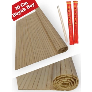 Büyük Orijinal Bambu Sushi Matı Sushı Sarma Hasırı Suşi Matı 30 x 40 cm 2 Çift Chopstick