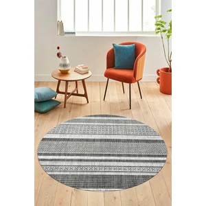 Evdeya Modern Kilim Desen Dijital Kaymaz Yıkanabilir Yuvarlak Mutfak Salon Halısı Y-Modern-36-Gri
