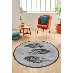 Evdeya Baskılı Kaymaz Yıkanabilir Modern Yaprak Desen Yuvarlak Mutfak Salon Halısı Y-Modern-41-Gri
