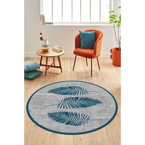 Evdeya Baskılı Kaymaz Yıkanabilir Modern Yaprak Desen Yuvarlak Mutfak Salon Halısı Y-Modern-41-Mavi