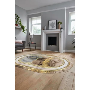 Evdeya Baskılı Kaymaz Yıkanabilir Modern Mermer Desen Oval Yolluk Salon Halısı O-Modern-46-Gold
