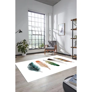 Evdeya Yaprak Desen Baskılı Kaymaz Taban Yıkanabilir Modern Yolluk Salon Halısı MODERN-114-BEYAZ