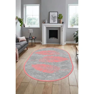 Evdeya Baskılı Kaymaz Yıkanabilir Modern Yaprak Desen Oval Yolluk Mutfak Salon Halısı O-Modern-41-Pembe