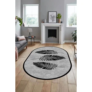 Evdeya Baskılı Kaymaz Yıkanabilir Modern Yaprak Desen Oval Yolluk Mutfak Salon Halısı O-Modern-41-Siyah