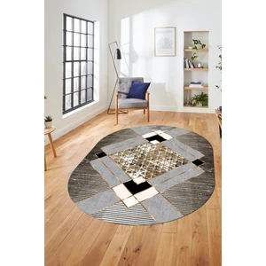Evdeya Şık Modern Desenli Dijital Kaymaz Yıkanabilir Oval Yolluk Mutfak Salon Halısı O-Modern-12-Kahve