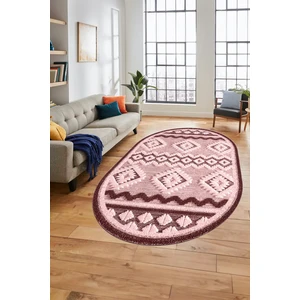 Evdeya 3D Baskılı Kaymaz Yıkanabilir Şık Kilim Desen Oval Yolluk Halısı Salon Halısı O-Modern-68-Pembe