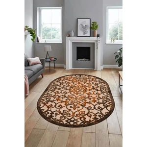 Evdeya Modern Klasik Desen Dijital Kaymaz Yıkanabilir Oval Yolluk Mutfak Salon Halısı O-Modern-32-Kahve