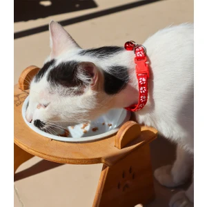 Kedi ve Köpek Boyun Tasması Pati Desenli ve Zilli-kırmızı