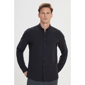 ALTINYILDIZ CLASSICS Erkek Siyah Slim Fit Dar Kesim Düğmeli Yaka %100 Pamuk Gömlek