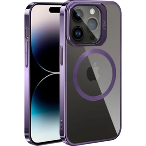 Gökmen Aksesuar iPhone 14 Pro - Uyumlu Magsafe Wireless Şarj Özellikli Standlı Gkm Klon Kapak-Derin Mor