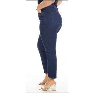 Akşen Giyim Büyük Beden Yüksek Bel Full Likralı Toparlayıcı Cep Kenarları Taşlı Jean Pantolon