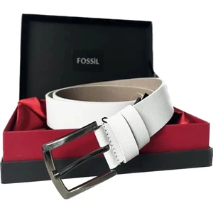 Beyaz Hakiki Düz Deri Spor 4 cm Erkek Kemeri