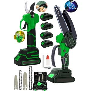 Dynamic Max 2'li Set 8030PR 4 Batarya Zincirli Dal Ağaç Kesme Bahçe Budama Makası Bakır Seri