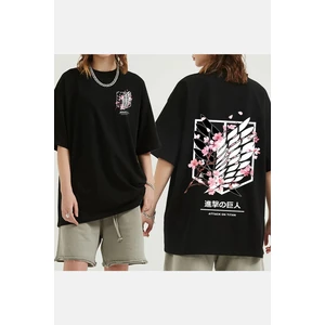 Attack On Titan Flowers Siyah T-Shirt