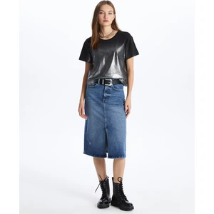 Cannes - Yırtmaçlı Midi Denim Etek - EW3101