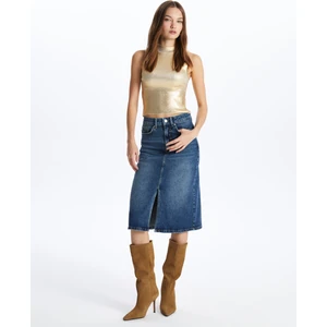 Cannes - Yırtmaçlı Midi Denim Etek - EW3101