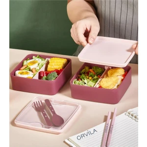 2 Katlı Kare Lunchbox Yemek Saklama Kabı Beslenme Kutusu Seti-Sporcu Öğrenci Fitness Okul Işyeri Sefer Tası