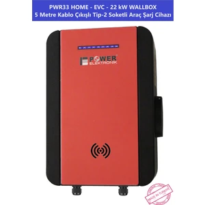 POWER ELEKTRONİK | PWR33 HOME-EVC-22 kW WALLBOX - 5 MT KABLO ÇIKIŞLI ELEKTRİKLİ ARAÇ ŞARJ CİHAZI