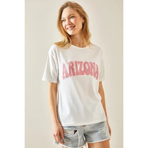 Pembe Bisiklet Yaka Yazılı T-Shirt 5YXK1-48234-20