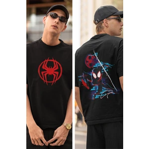 Fuddy Moda Spiderman Logo Sırt Baskılı Tişört, Erkek-Kadın Oversize Örümcek Adam Baskılı Tshirt