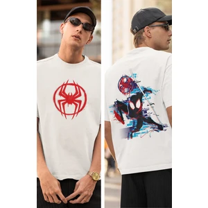 Fuddy Moda Spiderman Logo Sırt Baskılı Tişört, Erkek-Kadın Oversize Örümcek Adam Baskılı Tshirt