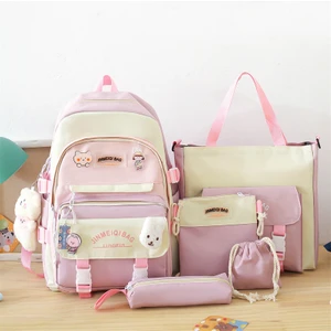 Kız Öğrenci Beş Parçalı Okul Çantası Büyük Kapasiteli Sırt Çantası (Yurt Dışından)