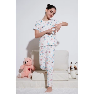 % 100 Pamuk Bisiklet Yaka Kısa Kollu Pijama Takımı Kız Çocuk Pijama Takımı 6651002