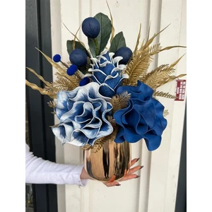 Tasarım Moda Yapay Çiçekli Gold Metal Vazo No:2