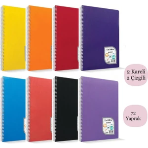 Colormaxi A4 72 Yaprak Plastik Kapak Spiralli Defter 2 Çizgili+2 Kareli