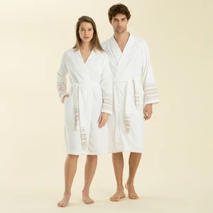 Derin Unisex Bornoz Beyaz/bej