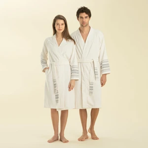 Derin Unisex Bornoz Ekru/marin Mavi