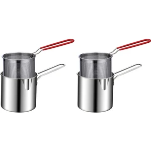 2x Paslanmaz Çelik Derin Kızartma Pot Tempura Patates Kızartması Fritöz Süzgeç ile Tavuk Kızarmış Tavalar Mutfak Pişirme Aracı (Yurt Dışından)