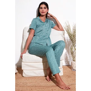 Regular Fit Gömlek Yaka Kısa Kollu Pijama Takımı Bayan Pijama Takımı 65780124