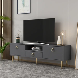 Demonte Dekor 2 Kapaklı, Raflı ve Çekmeceli Drop Tv Ünitesi Antrasit-Altın