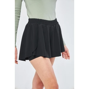 Siyah Kadın 2 Katmanlı Kloş Etek Görünümlü Spor Şort - Şortlu Tayt 2in1 - Rane