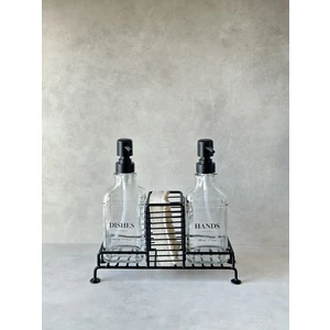 Dekorz Dükkan Kristal Cam Sabunluk Seti – Siyah Metal Standlı, Modern ve Kolay Temizlenebilir Tasarım, 2×500 ml
