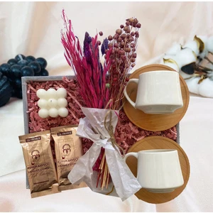 Bambu Fincan Kuru Çiçek Bubblle Mum Kahve Hediye Seti