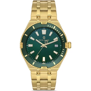 David Guner Takvimli Sarı Kaplamalı Yeşil Kadranlı Erkek Kol Saati