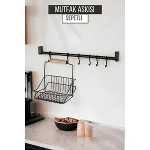 Siyah Retro Sepet ve Askılık 56 cm 6 Kancalı