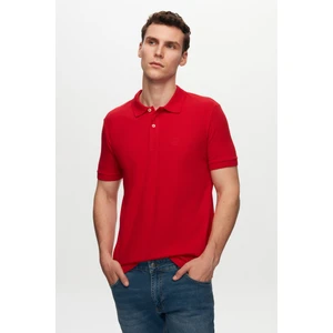 D'S Damat Regular Fit Kırmızı Pike Dokulu %100 Pamuk Kıvrılmaz Polo Yaka Nakışlı T-Shirt 6HC14ORT51000
