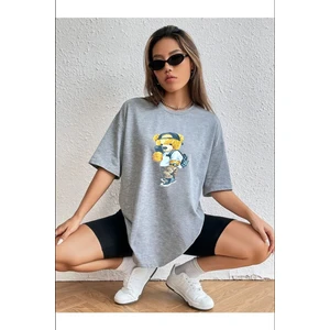 Peluş Ayı Baskılı Bisiklet Yaka Tshirt