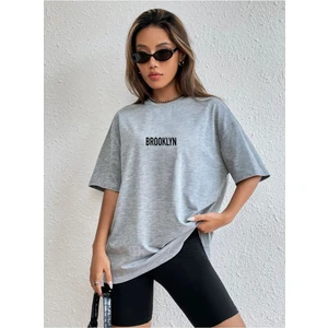 Brooklyn Baskılı  Bisiklet Yaka T-Shirt