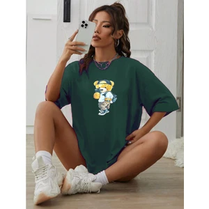Peluş Ayı Baskılı Bisiklet Yaka Tshirt