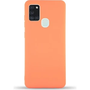 Caseart Samsung Galaxy A21S Kapak Içi Kadife Lansman Silikon Kılıf - Turuncu
