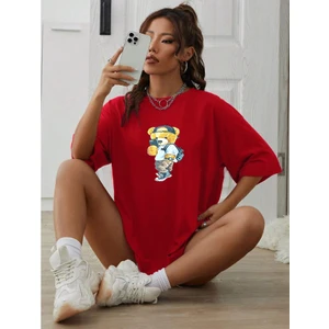 Peluş Ayı Baskılı Bisiklet Yaka Tshirt