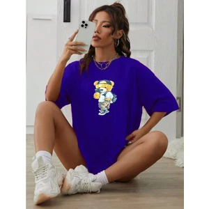 Peluş Ayı Baskılı Bisiklet Yaka Tshirt