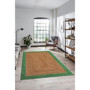 Evdeya Çerçeveli Jüt Desen Dijital Kaymaz Yıkanabilir Yolluk Koridor Mutfak Salon Halısı, Jüt-17-Yeşil,