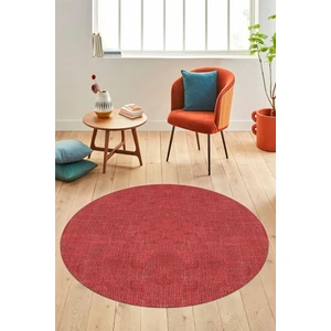 Evdeya Dijital Kaymaz Yıkanabilir Şık Jüt-Hasır Tasarım Yuvarlak Mutfak Salon Halısı, Y-Jüt-07-Kırmızı,