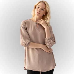 Kadın Bisküvi Yakası Düğme Detaylı Kolları Büzgülü Yarım Kol Salaş Kesim Aerobin Tunik